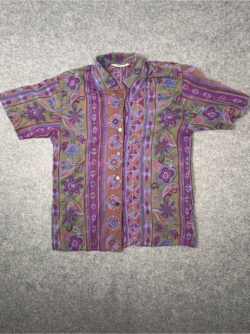 Vintage Japanese Floral Abstract Button Up Shirt Women’s Small Boho